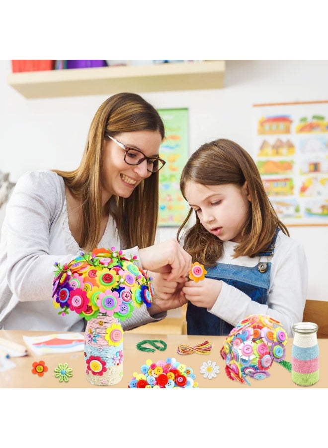 موردلي أعمال يدوية للبنات من سن 4 إلى 12 عامًا: اصنعي باقة زهور خاصة بكِ باستخدام الأزرار وزهور اللباد، مزهرية فنية وحرفية للأطفال - هدية حفلات اصنعيها بنفسكِ - Image 4